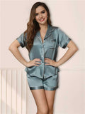 SIIK Silk 2Pcs Lapel Collar Shorts Pajamas Set