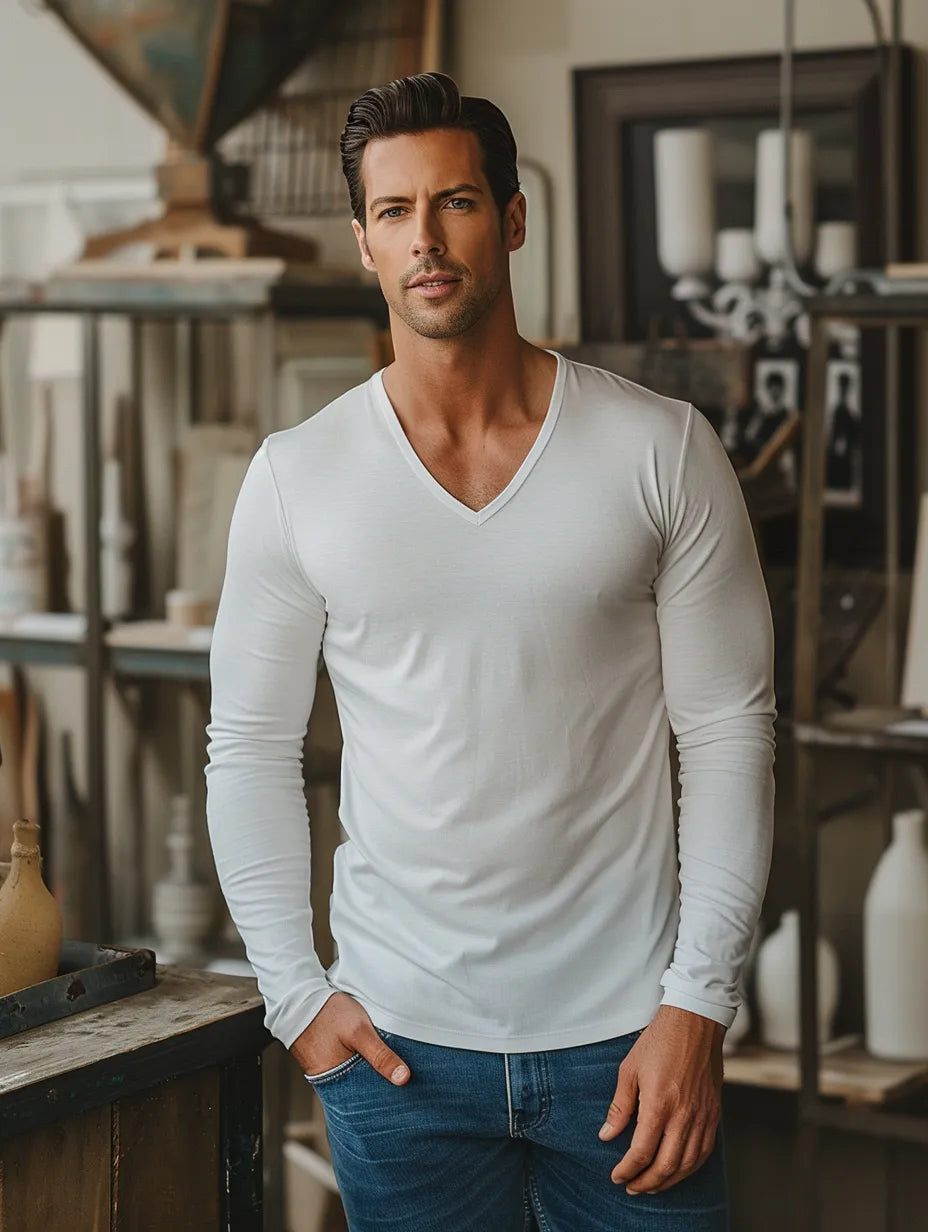 Mens Long Sleeve Silk Knitted Tee