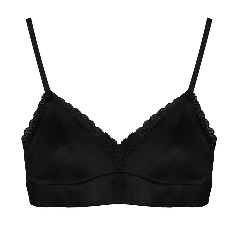 SIIK Plain Crepe Satin Silk Triangle Cup Lace Bra