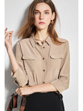 SIIK Silk Slim-Fit Stand Collar Three-Quarter Sleeve Shirt