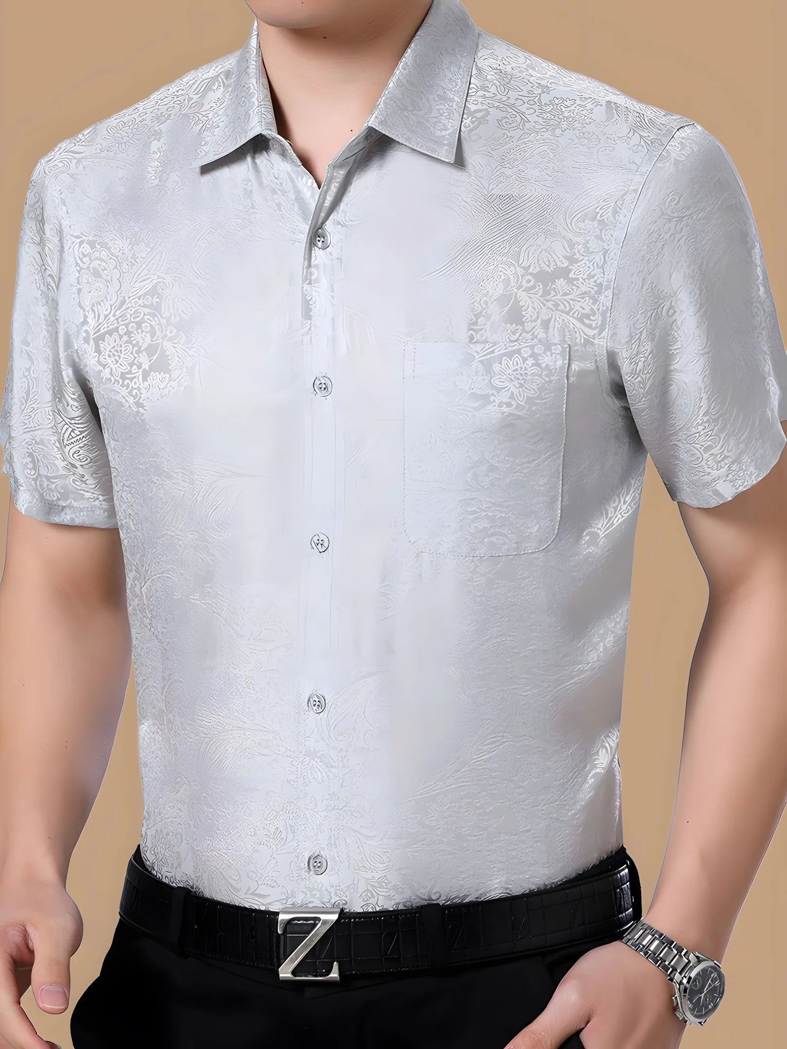 SIIK Silk Men's Jacquard Short-Sleeved Shirts