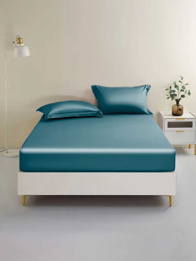19 Momme Silk Fitted Sheet - Peacock Blue