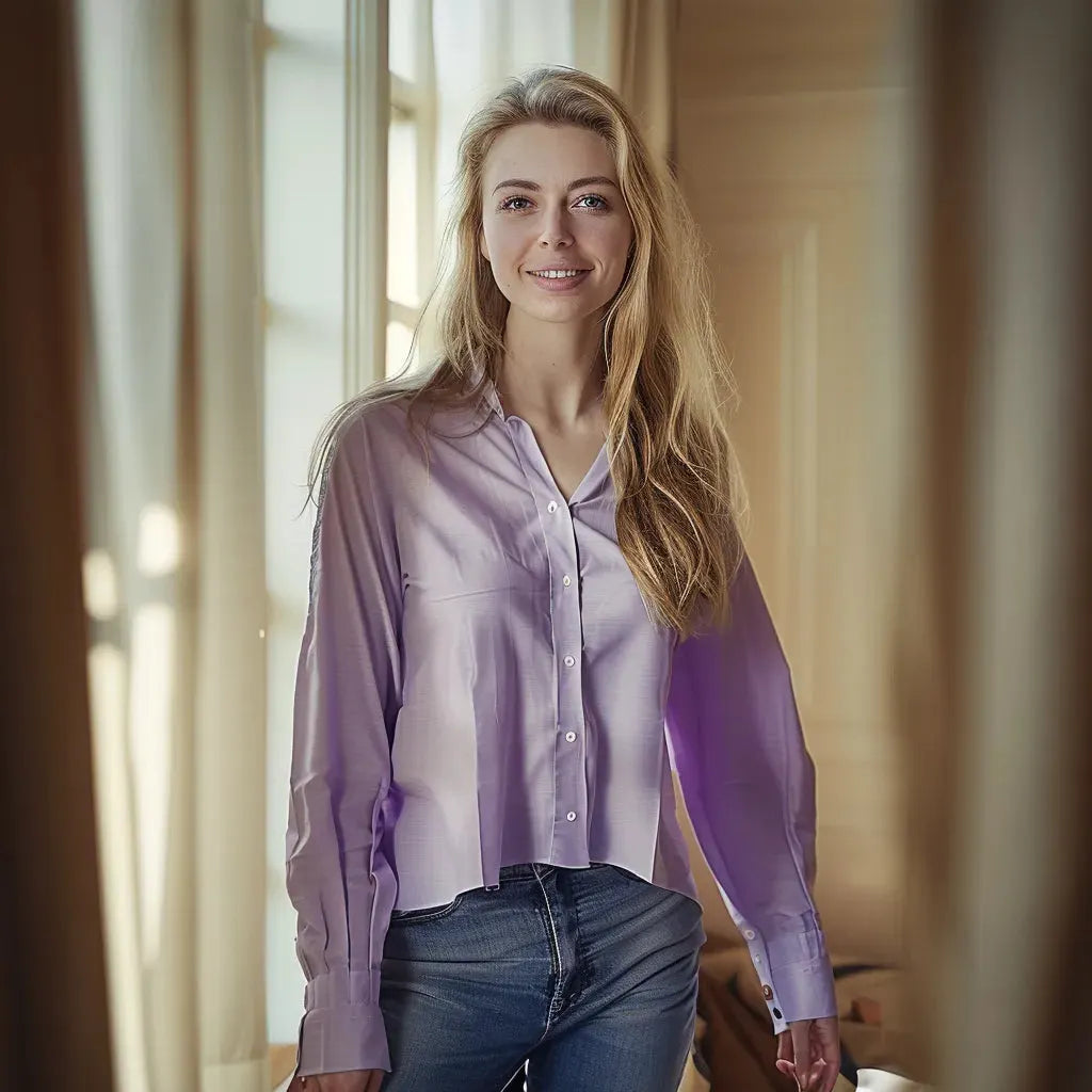 Silk Long Sleeve Pleated Shirt