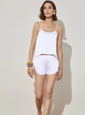 Sisisiik Mulberry Silk Back Cross Straps Camisole Set White
