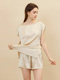 SIIK Pure Silk Solid Round Neck Shorts Pajama Set