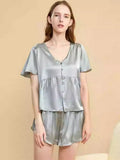 SIIK Pure Silk Solid Buttons Shorts Pajama Set
