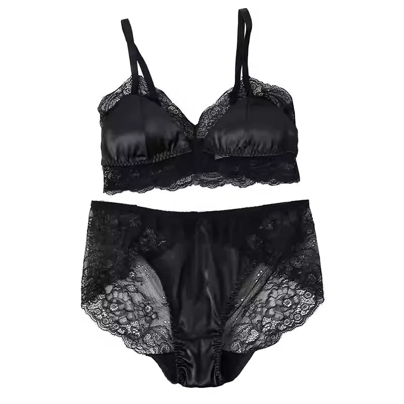 SIIK Silk 2Pcs Thin Lace Stitching Silk Bra