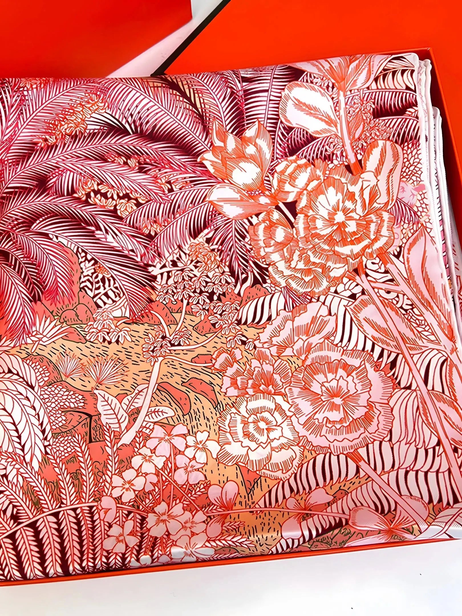 SIIK Mulberry Silk Pink Rainforest Printed Square Scarf 88*88cm