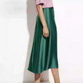 SIIK Pure Silk Solid Color Ruffled Midi Skirt