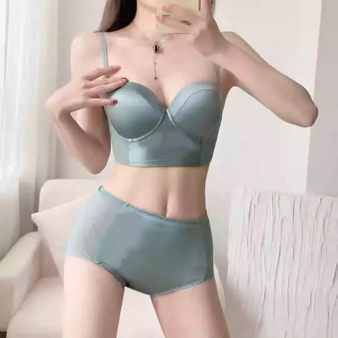 SIIK Plain Crepe Satin Silk Polka Dot Mesh Bra