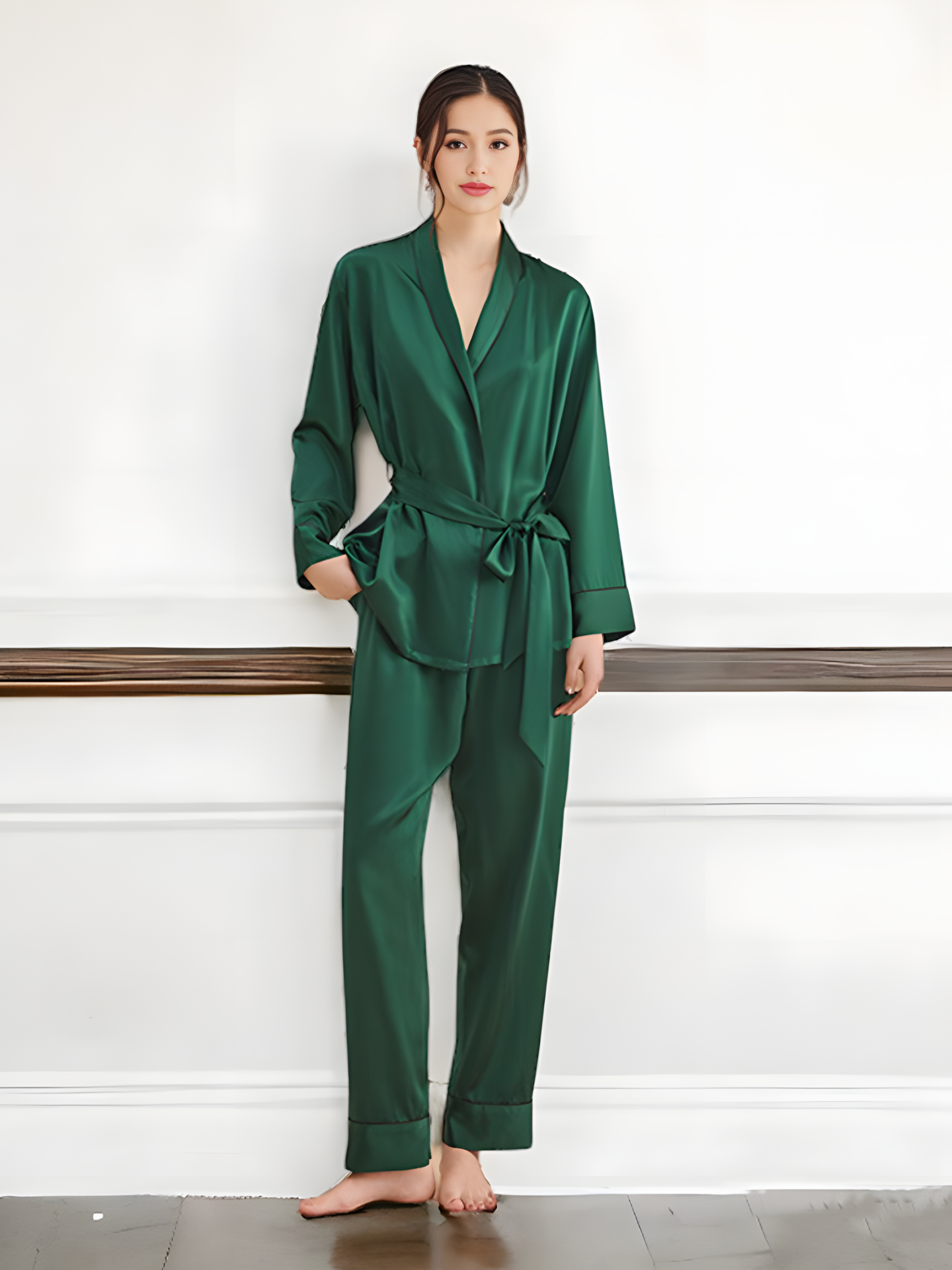 SIIK Pure Silk Solid Color Strappy Robe Set