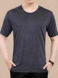 SIIK Silk Men's Solid Short-Sleeved Round Neck Shirt