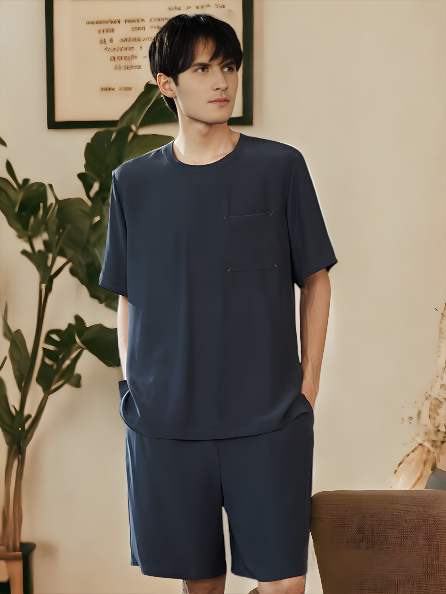 SIIK Pure Silk Men's Simple Pajama Set - Dark Blue