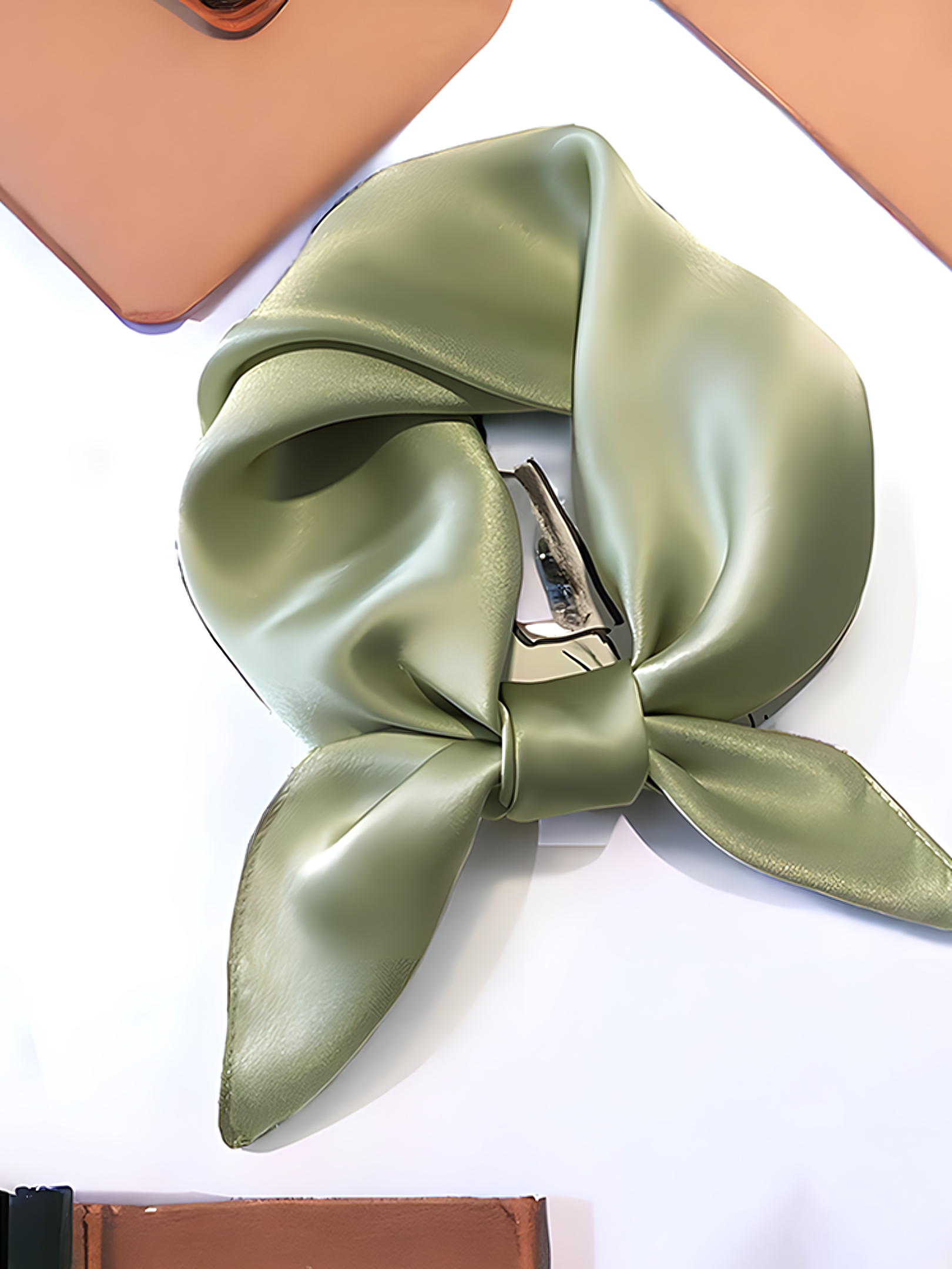 SIIK Pure Silk Green Color Designer Square Scarf 53x53cm