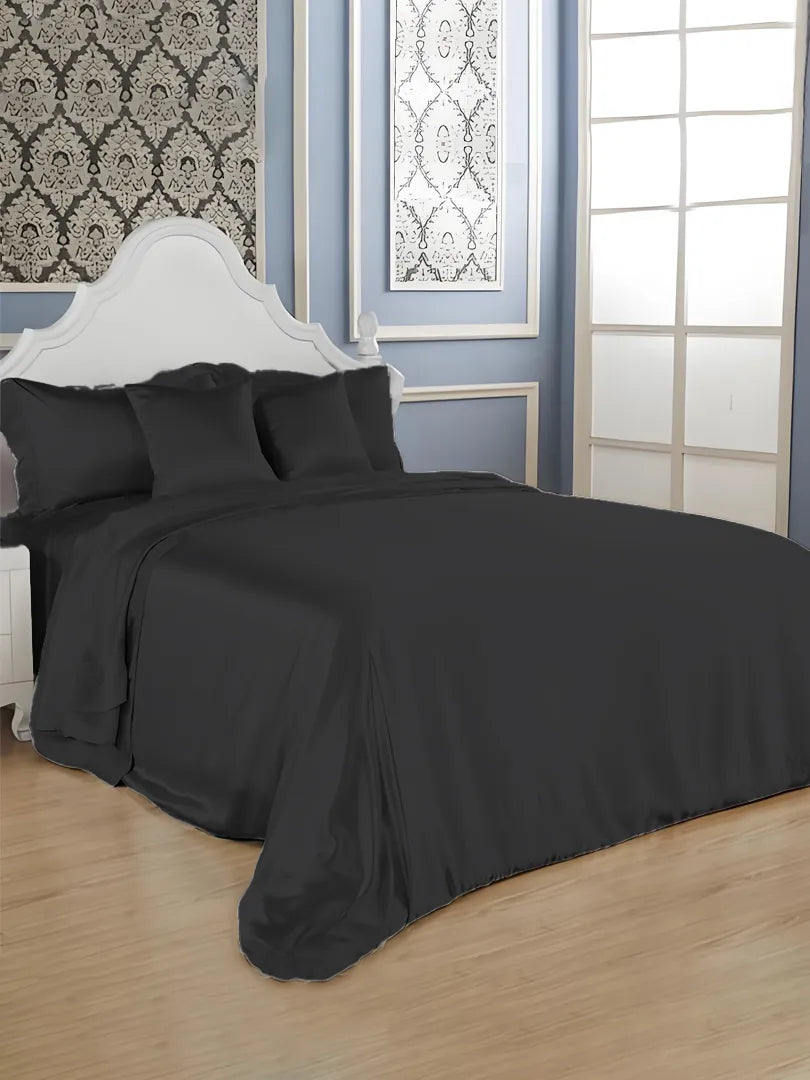 19 Momme Silk Wide Plain Crepe Satin Duvet Cover Without Stitching - Black