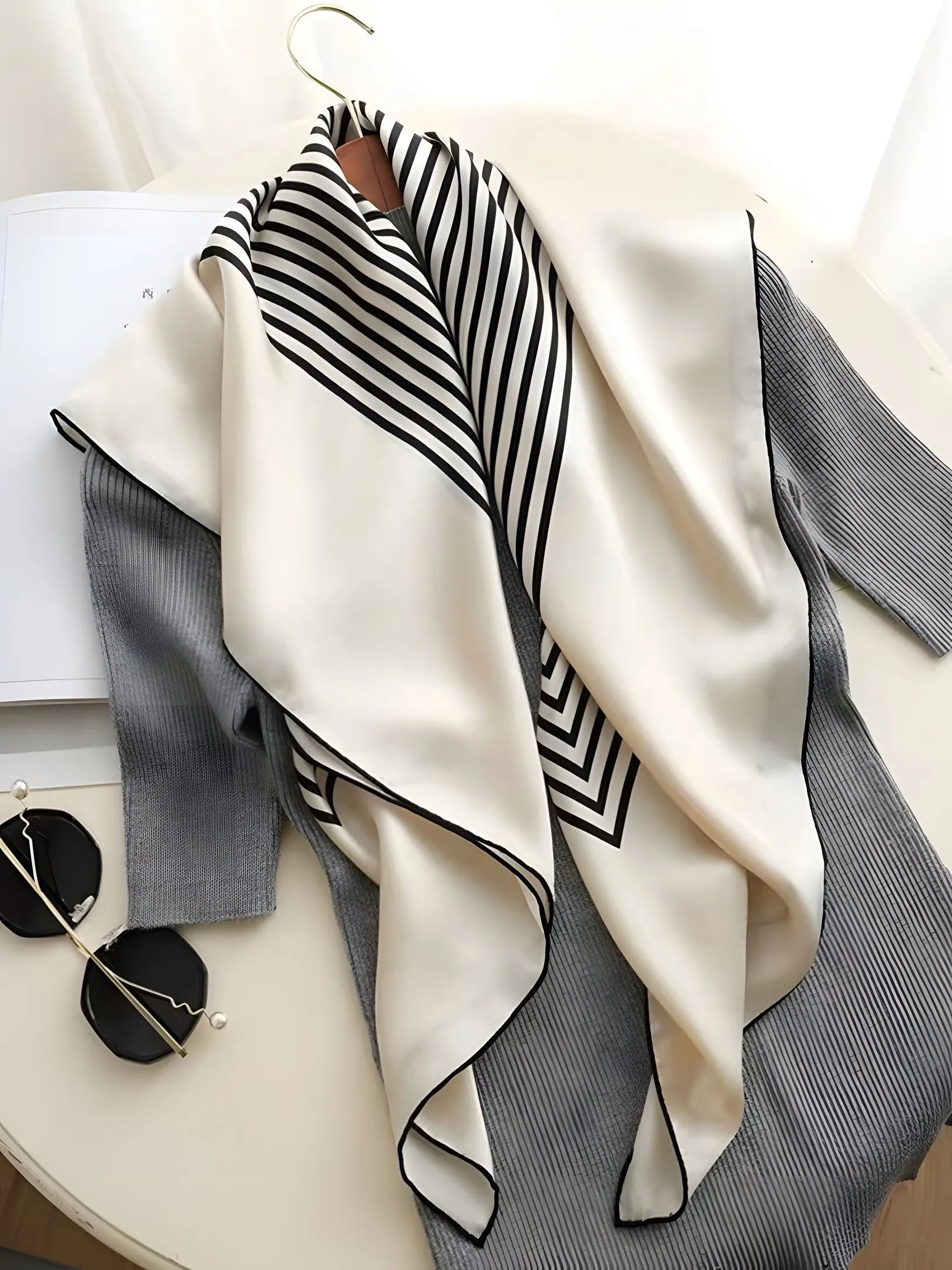SIIK Pure Silk Stripe Pattern Designer Square Scarf 90×90cm