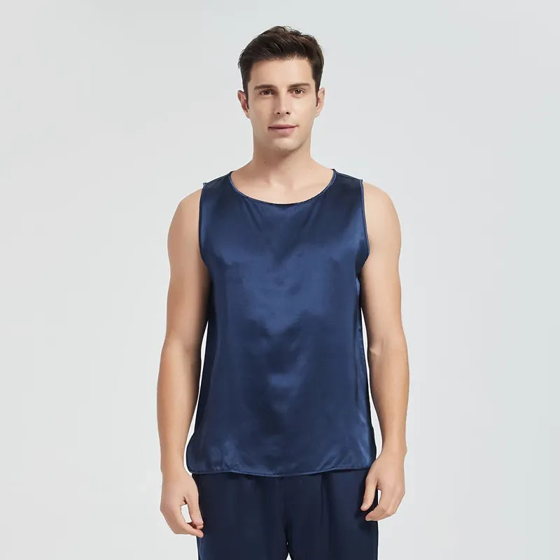 SIIK Pure Silk Men's Casual Tank Top - Dark Blue