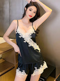SIIK Silk Sexy Lace Shorts Camisole Set - Black