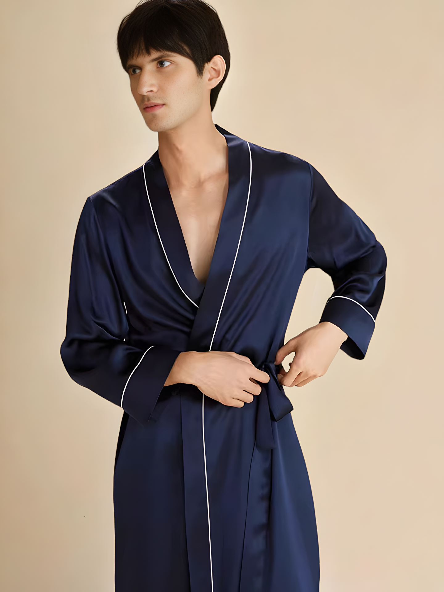 SIIK Pure Silk Men's Belted Wrap Robe