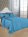 19 Momme Silk Wide Plain Crepe Satin Duvet Cover Without Stitching - Peacock Blue