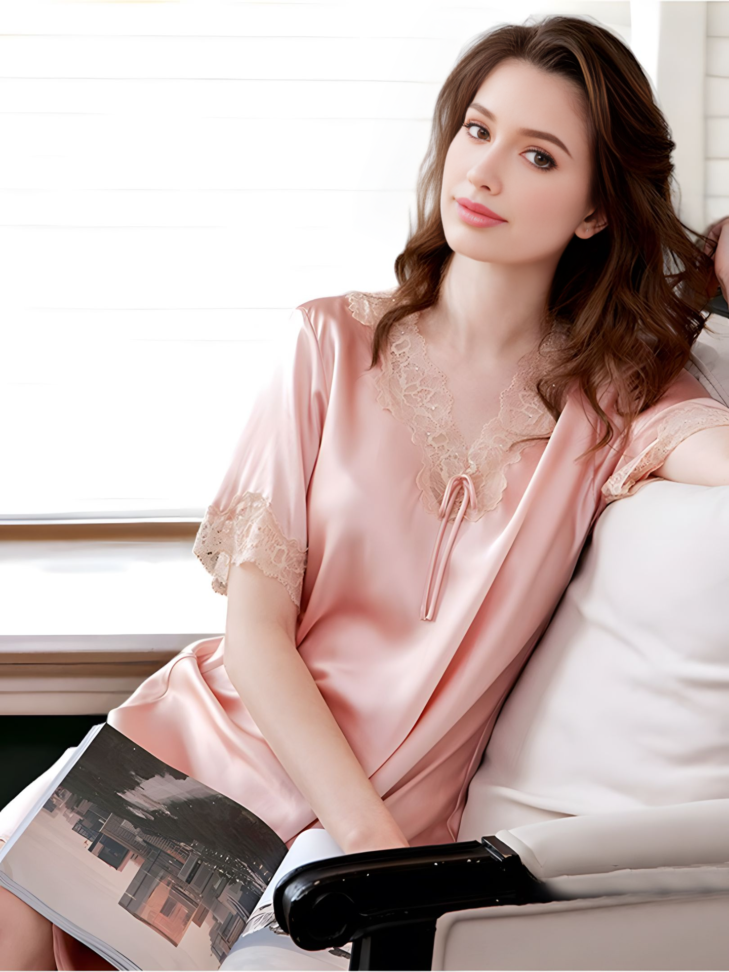 SIIK Pure Silk Lace Bow Nightgown