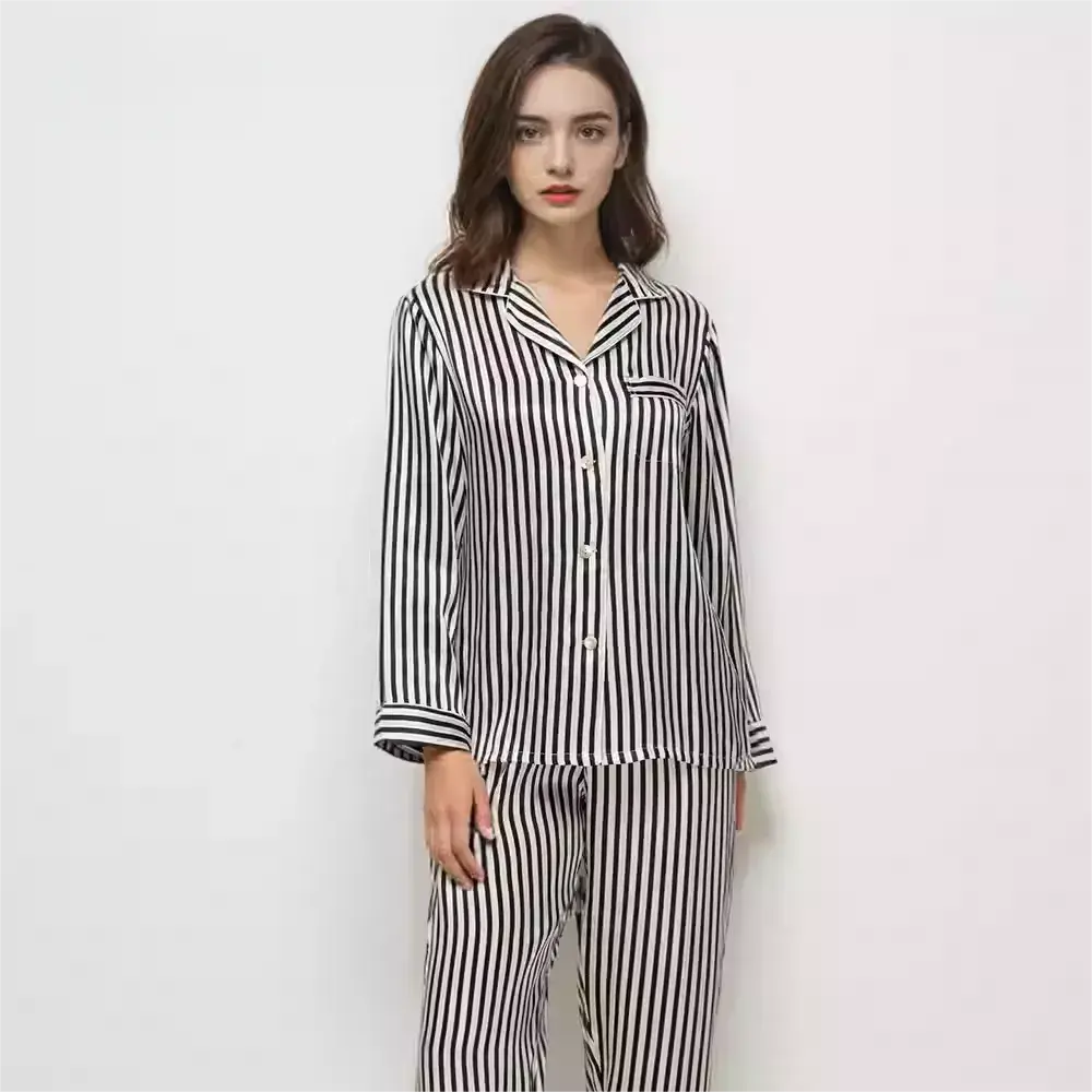 SIIK Pure Silk Striped Print Pajama Set