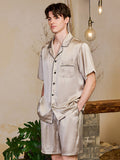 SIIK Pure Silk Men's Shorts Pajama Set - Grey White