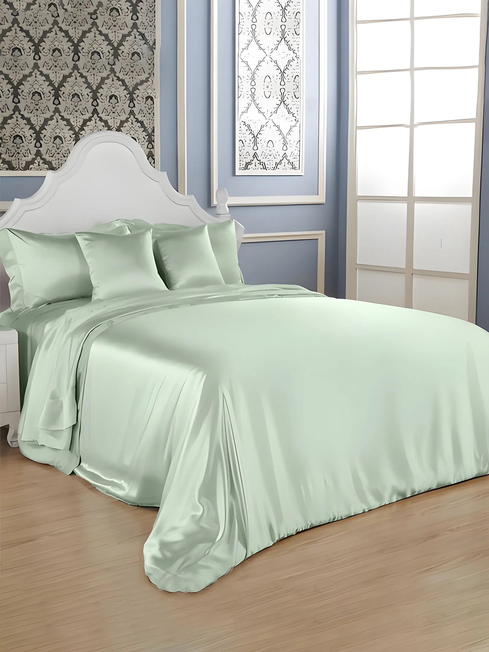 22 Momme Silk Duvet Cover Set - Pean Green (4 Pieces)