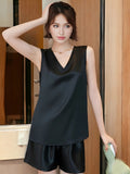 SIIK Pure Silk Solid Sleeeless Shorts Pajama Set